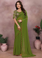 Vellora Mehendi Green Georgette Sequin Work Saree - Distacart