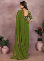 Vellora Mehendi Green Georgette Sequin Work Saree - Distacart