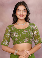 Vellora Mehendi Green Georgette Sequin Work Saree - Distacart