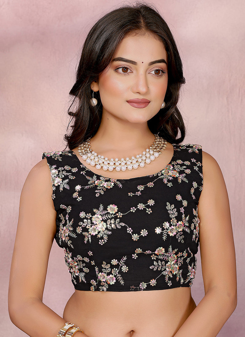 Vellora Black Georgette Sequin Work Party Wear Saree - Distacart