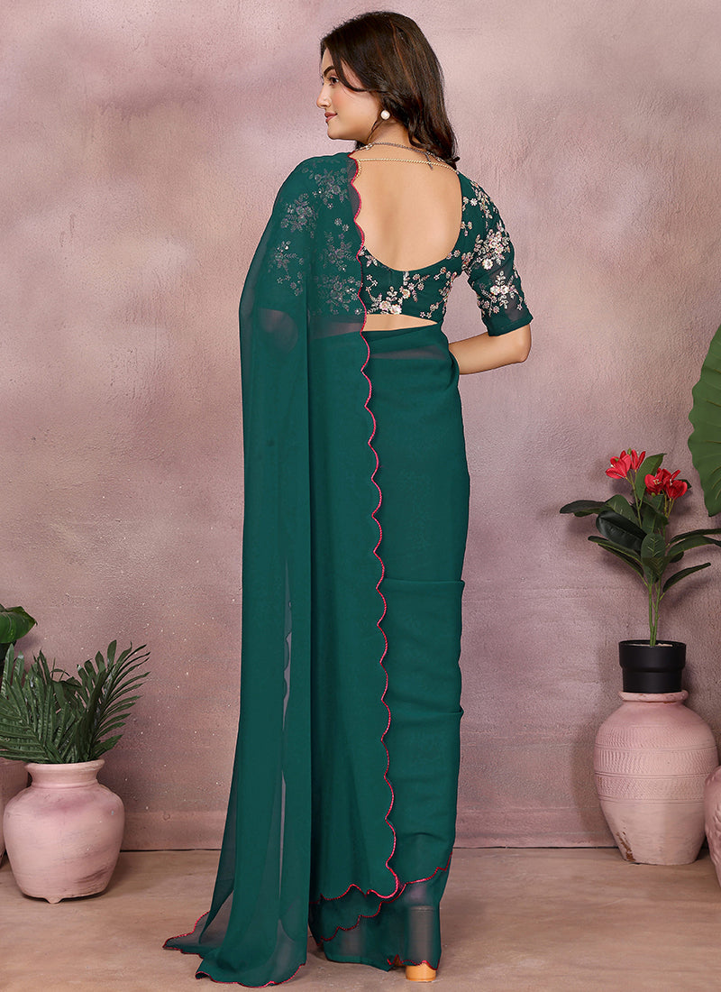 Vellora Rama Green Georgette Sequin Work Saree - Distacart