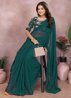Vellora Rama Green Georgette Sequin Work Saree - Distacart