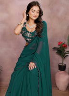 Vellora Rama Green Georgette Sequin Work Saree - Distacart