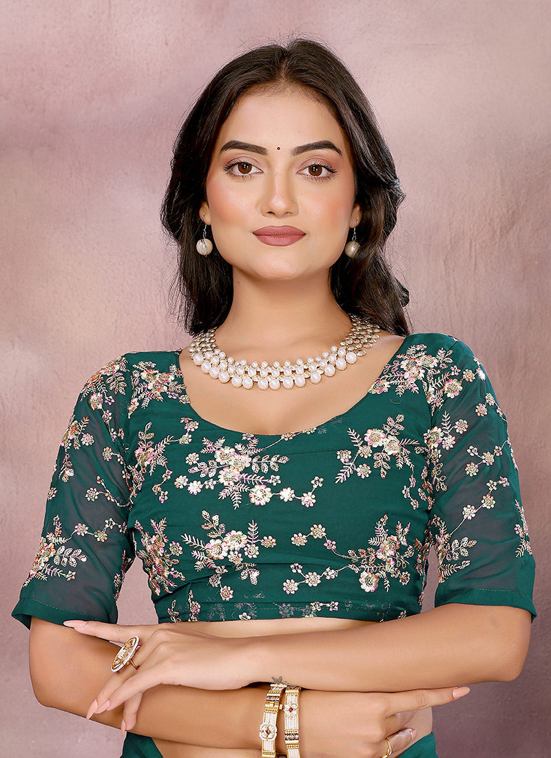 Vellora Rama Green Georgette Sequin Work Saree - Distacart