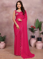 Vellora Rani Pink Georgette Sequin Work Saree - Distacart