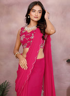 Vellora Rani Pink Georgette Sequin Work Saree - Distacart