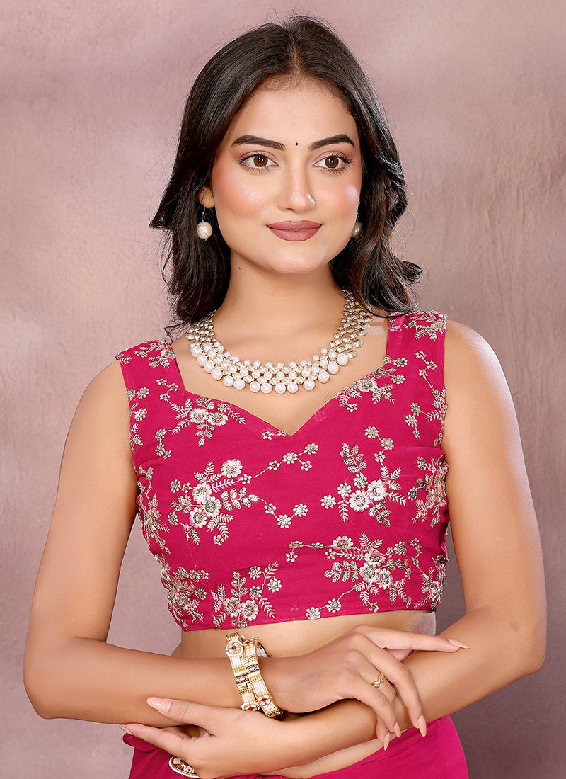 Vellora Rani Pink Georgette Sequin Work Saree - Distacart