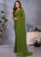 Vellora Mehendi Georgette Embroidery Zari Work Saree - Distacart