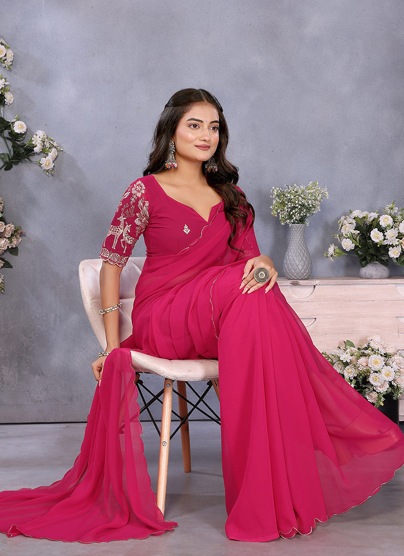 Vellora Rani Georgette Embroidery Zari Work Saree - Distacart