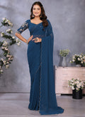 Vellora Navy Blue Georgette Embroidery Zari Work Saree - Distacart