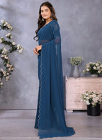 Vellora Navy Blue Georgette Embroidery Zari Work Saree - Distacart