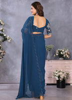Vellora Navy Blue Georgette Embroidery Zari Work Saree - Distacart