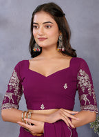Vellora Wine Georgette Embroidery Zari Work Saree - Distacart