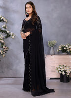 Vellora Black Georgette Embroidery Zari Work Saree - Distacart