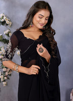 Vellora Black Georgette Embroidery Zari Work Saree - Distacart