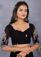Vellora Black Georgette Embroidery Zari Work Saree - Distacart