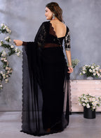 Vellora Black Georgette Embroidery Zari Work Saree - Distacart