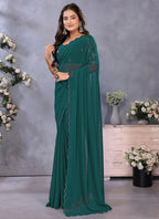 Vellora Rama Green Georgette Embroidery Zari Work Saree - Distacart