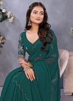 Vellora Rama Green Georgette Embroidery Zari Work Saree - Distacart