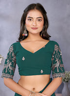 Vellora Rama Green Georgette Embroidery Zari Work Saree - Distacart