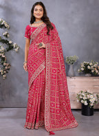 Vellora Red Vichitra Silk Foil Embroidery Codding Work Saree - Distacart