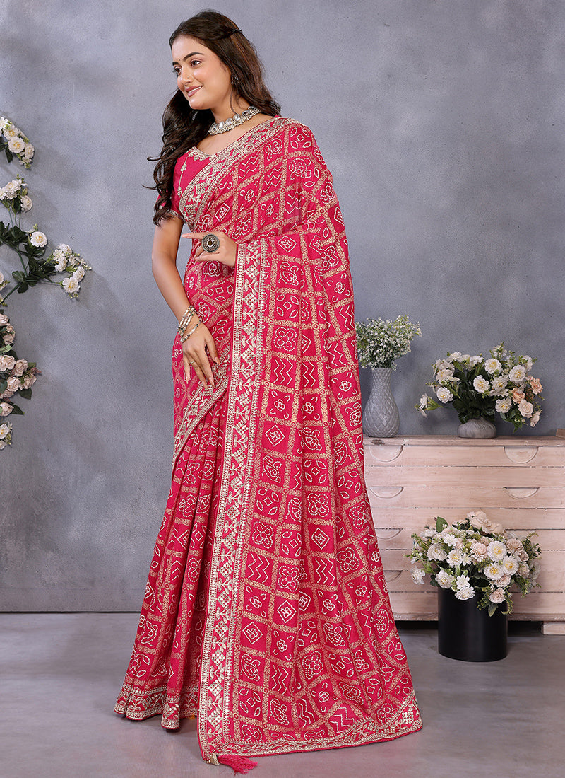 Vellora Red Vichitra Silk Foil Embroidery Codding Work Saree - Distacart