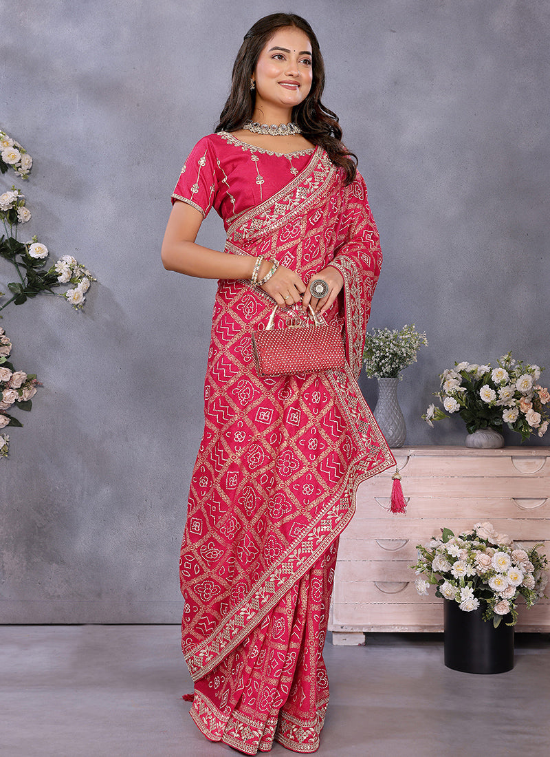 Vellora Red Vichitra Silk Foil Embroidery Codding Work Saree - Distacart