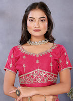 Vellora Red Vichitra Silk Foil Embroidery Codding Work Saree - Distacart