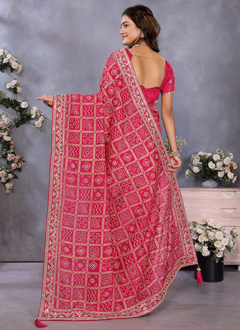 Vellora Red Vichitra Silk Foil Embroidery Codding Work Saree - Distacart