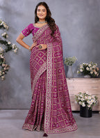 Vellora Wine Vichitra Silk Foil Embroidery Codding Work Saree - Distacart