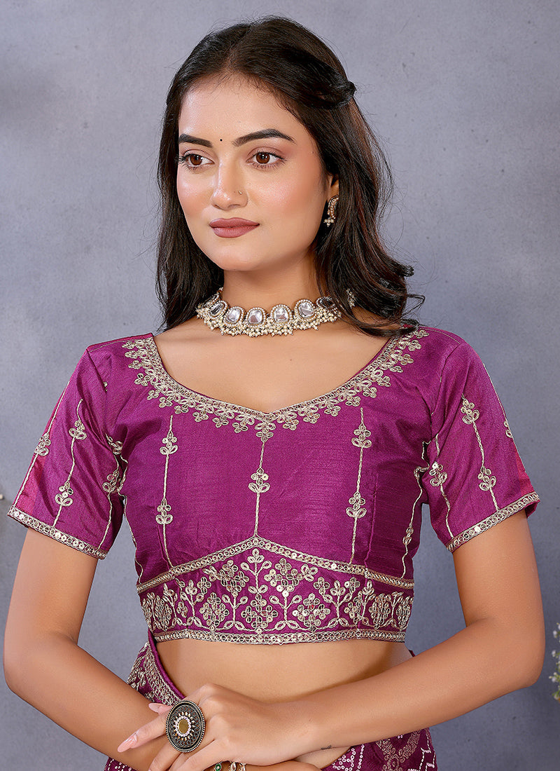 Vellora Wine Vichitra Silk Foil Embroidery Codding Work Saree - Distacart