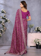 Vellora Wine Vichitra Silk Foil Embroidery Codding Work Saree - Distacart