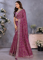Vellora Wine Vichitra Silk Foil Embroidery Codding Work Saree - Distacart