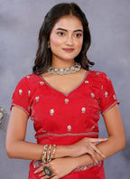Vellora Red Fendi Chiffon Embroidery Resham Work Saree - Distacart