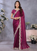 Vellora Wine Fendi Chiffon Embroidery Resham Work Saree - Distacart