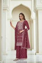 EthnicFestive Wear Premium Chinon Fabric Maroon Stitched Suit With Dupatta-Zeeya