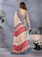 PR Fashion Cream Handloom Linen Cotton Saree