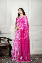 Morchari Pink Crepe Hand Embroidery Saree And Stitched Blouse - Distacart