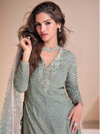Anaita Sky-Blue Georgette Readymade Suit with Codding Dori & Sequence Work - Distacart