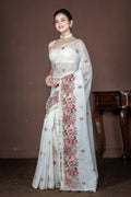 Morchari Off White Supernet Cross Embroidery Saree Unstitched Blouse - Distacart