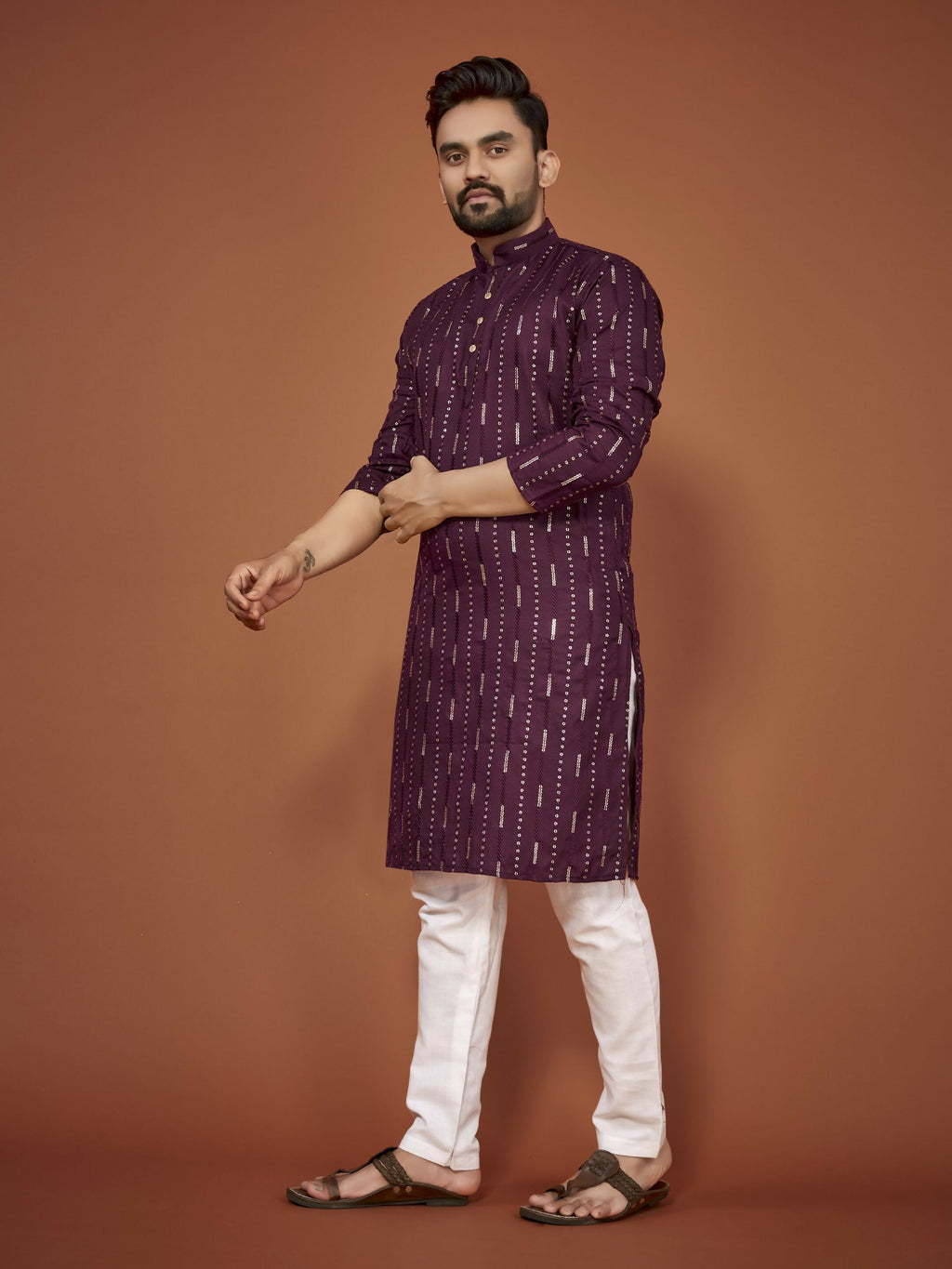 Anaita Purple Embroidered Cotton Straight Kurta