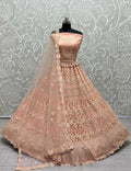 Jyoti Fashion Women's Peach Heavy Net Fancy Dori, Multi Thread, Rainbow Sequins and Diamond Work Wedding Lehenga Choli