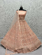 Jyoti Fashion Women's Peach Heavy Net Fancy Dori, Multi Thread, Rainbow Sequins and Diamond Work Wedding Lehenga Choli
