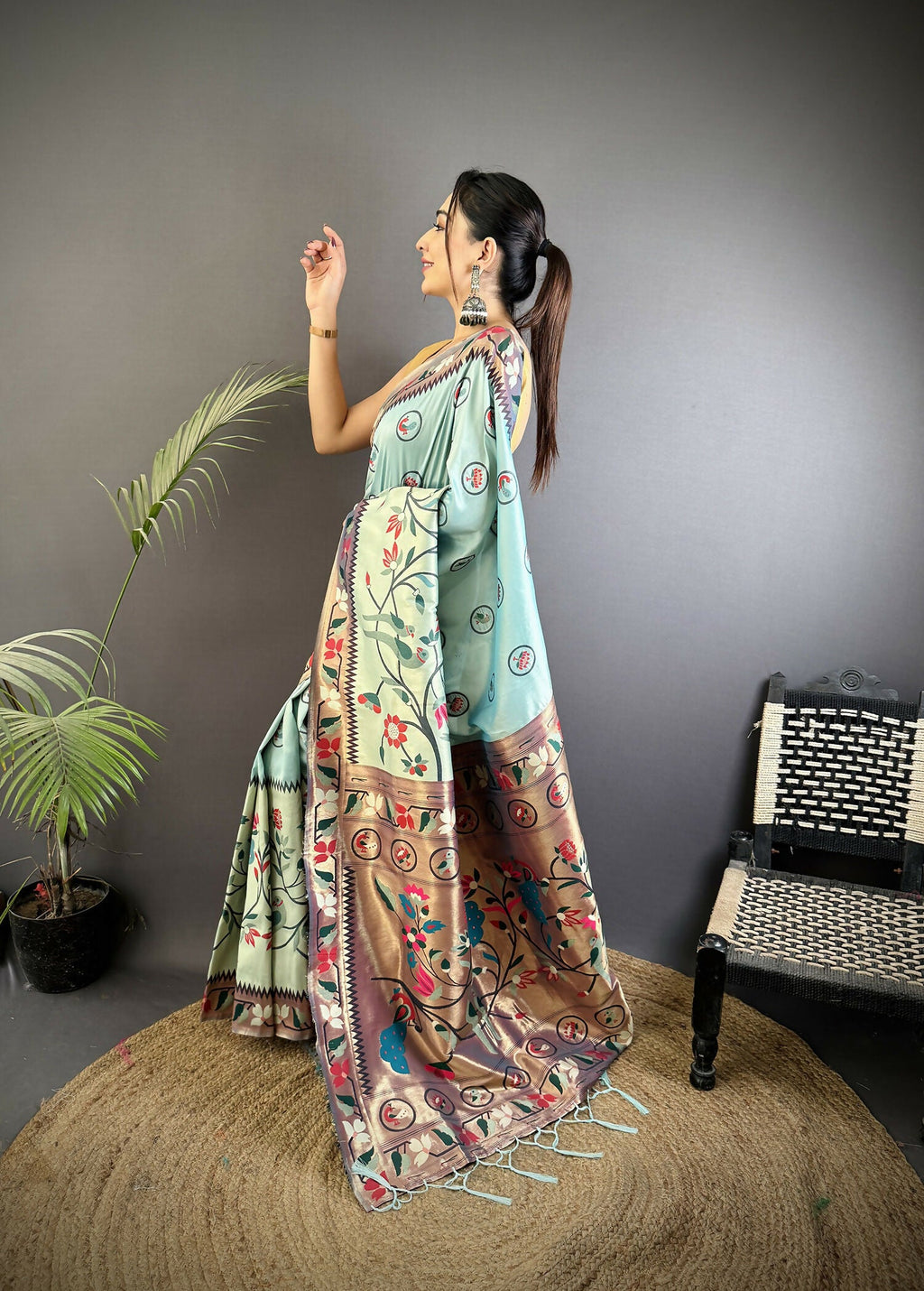 Joban Fashion Turquoise Blue Paithani Soft Silk Meenakari Saree - Distacart