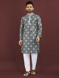 Anaita Grey Embroidered Silk Straight Kurta