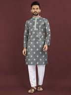 Anaita Grey Embroidered Silk Straight Kurta