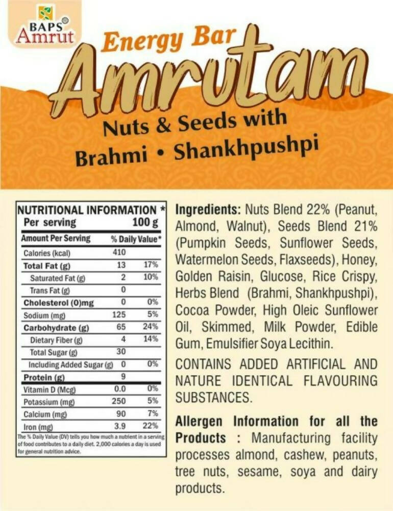 Baps Amrut Energy Bar Amrutam (Nuts & Seeds With Brahmi ?Shankhpushpi)