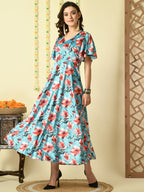 Myshka Women's Multi Printed Velvet Party Dress - Distacart