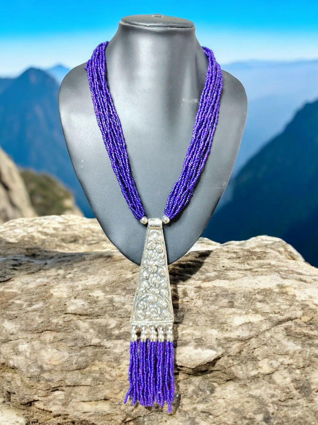 Inhanns Day-To-Dinner Tie Shaped Oxidized Black Metal Multi-Layered Long Only Necklace - Dark Prule Necklace