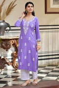 The52 Lavender Women's Gorgeous Chikankari work Pure Rayon Fabric Straight Kurta, Pant Set - Distacart